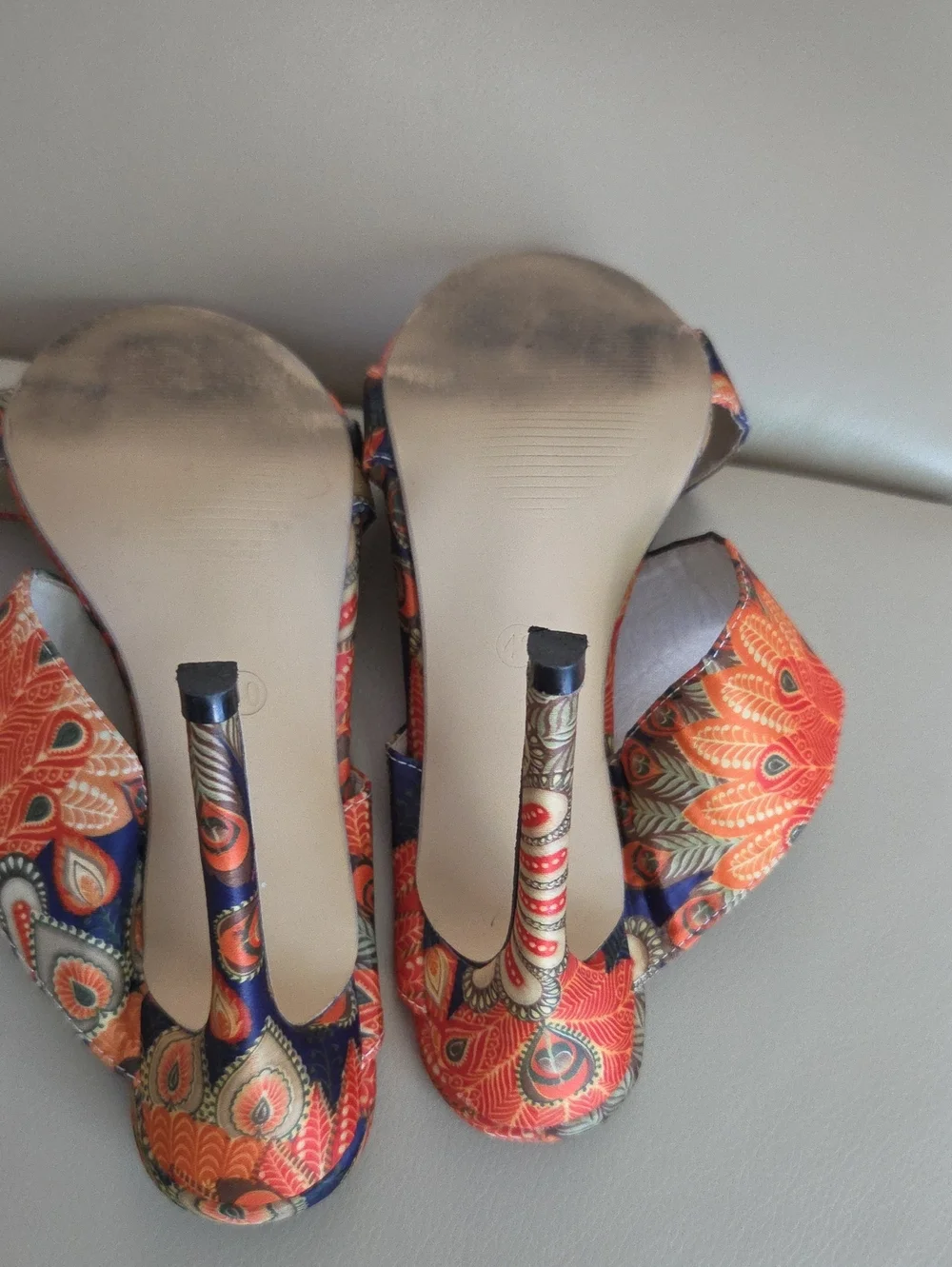 Women's Paisley Print High Heel Slide Sandals - Orange/ Blue/ Green Size EU 40